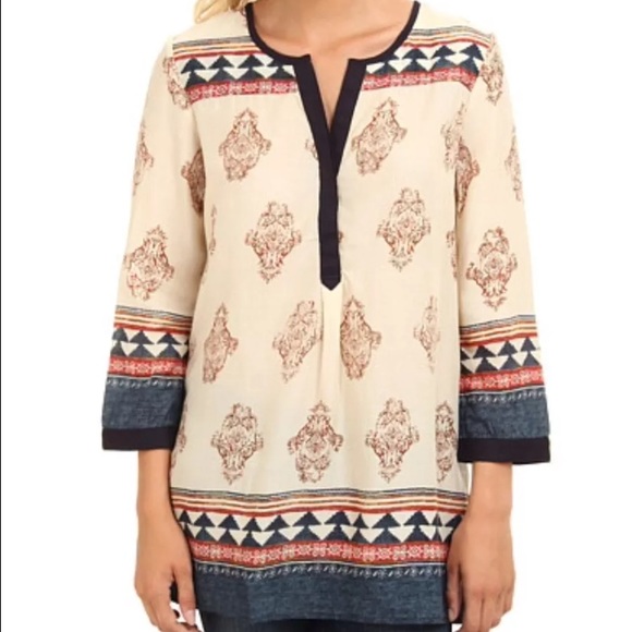 Lucky Brand Mixed Media Tribal Paisley Tunic - Picture 2 of 3